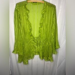 Green ruffled tie shrug